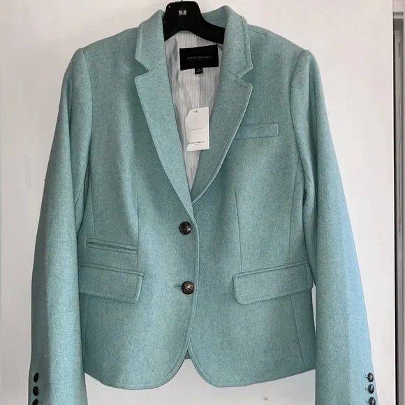 Brand new, never worn. Wool Blazer by Banana Republic, mint green, Size 10 - Picture 2 of 12